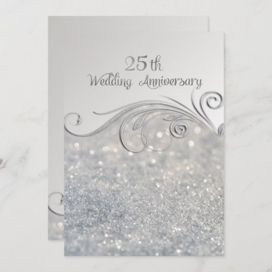 Sparkle Silver 25th Wedding Jubileum-ver2 Kaart (Voorkant / Achterkant)