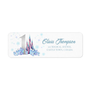 Sparkle Silver Frozen Kingdom Castle 1e verjaardag Etiket