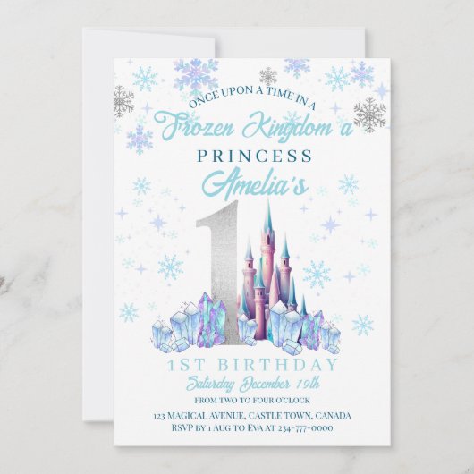 Sparkle Silver Frozen Kingdom Castle 1e verjaardag Kaart (Voorkant)