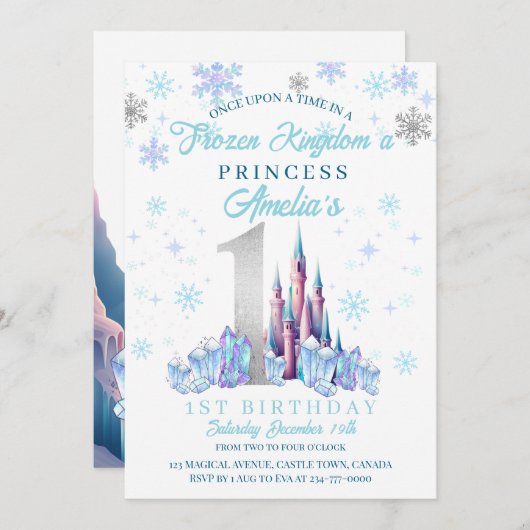 Sparkle Silver Frozen Kingdom Castle 1e verjaardag Kaart (Voorkant / Achterkant)