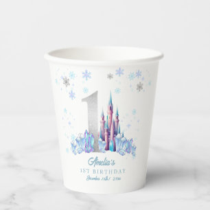 Sparkle Silver Frozen Kingdom Castle 1e verjaardag Papieren Bekers