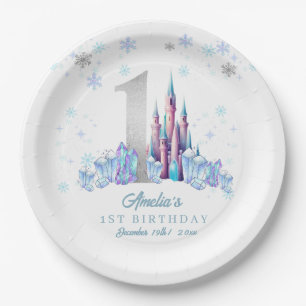 Sparkle Silver Frozen Kingdom Castle 1e verjaardag Papieren Bordje