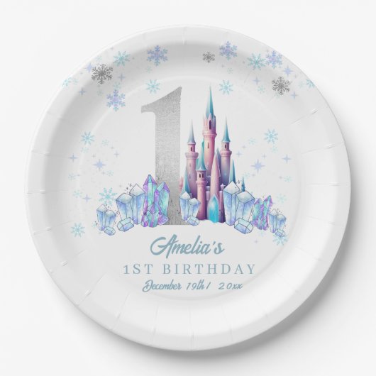 Sparkle Silver Frozen Kingdom Castle 1e verjaardag Papieren Bordje (Voorkant)