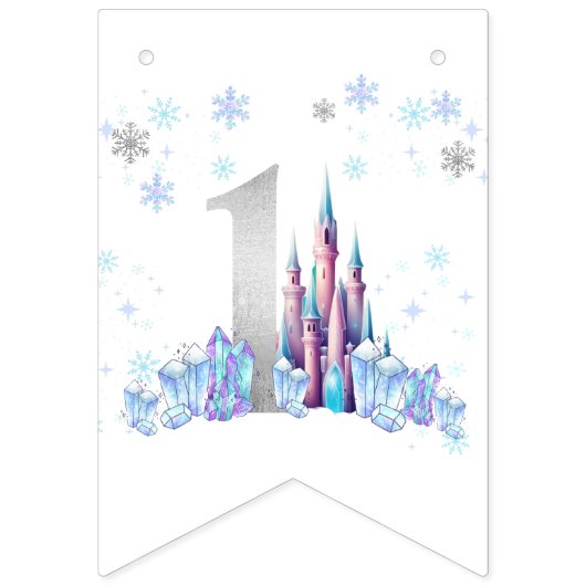 Sparkle Silver Frozen Kingdom Castle 1e verjaardag Vlaggetjes (Eerste vlag)