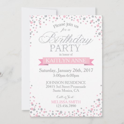 Sparkle Silver Glitter en Pink Sprinkles Birthday Kaart (Voorkant)