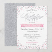 Sparkle Silver Glitter en Pink Sprinkles Birthday Kaart (Voorkant / Achterkant)