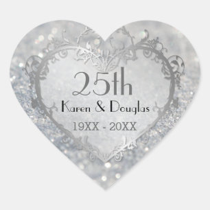 Sparkle Silver Heart 25th Wedding Jubileum Hart Sticker