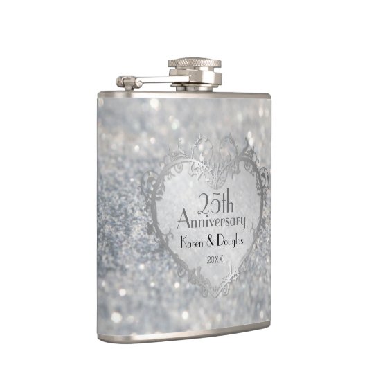 Sparkle Silver Heart 25th Wedding Jubileum Heupfles (Rechts)