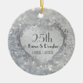 Sparkle Silver Heart 25th Wedding Jubileum Keramisch Ornament (Voorkant)
