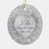 Sparkle Silver Heart 25th Wedding Jubileum Keramisch Ornament (Links)