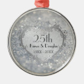 Sparkle Silver Heart 25th Wedding Jubileum Metalen Ornament (Voorkant)
