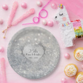 Sparkle Silver Heart 25th Wedding Jubileum Papieren Bordje (Feest)