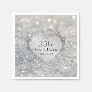 Sparkle Silver Heart 25th Wedding Jubileum Servet
