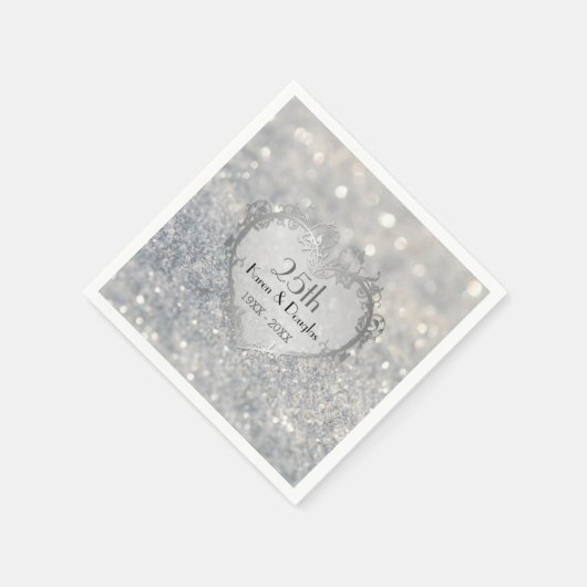 Sparkle Silver Heart 25th Wedding Jubileum Servet (Hoek)