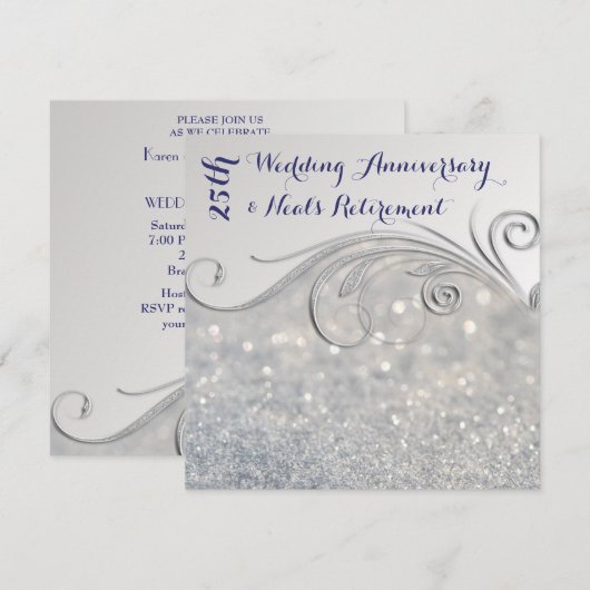 Sparkle Silver-IndigoText 25e trouwdag Kaart (Voorkant / Achterkant)