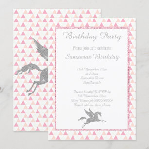 Sparkle SILVER Unicorn WHITE PINK PATTERN BIRTHDAY Kaart
