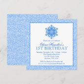 Sparkle Snowflake Blue 1st Birthday Kaart (Voorkant / Achterkant)