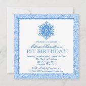 Sparkle Snowflake Blue 1st Birthday Kaart (Voorkant)
