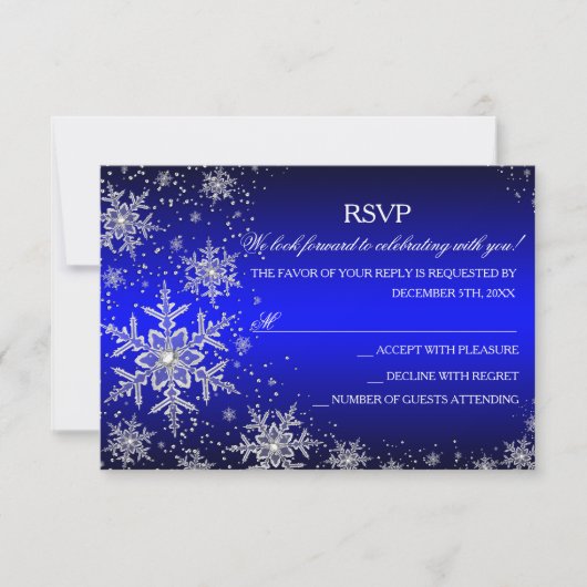 Sparkle Snowflake Blue Christmas Party RSVP (Voorkant)