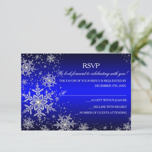 Sparkle Snowflake Blue Christmas Party RSVP (Staand voorkant)