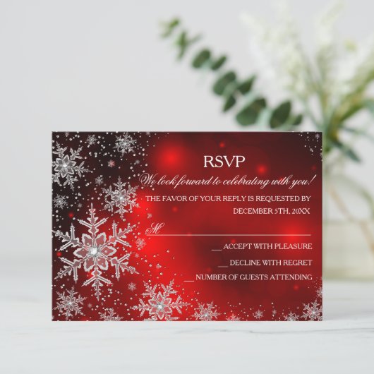 Sparkle Snowflake Red Christmas Party RSVP (Staand voorkant)