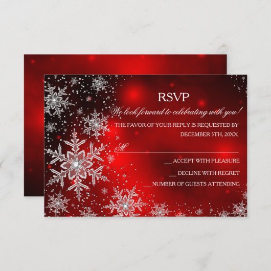 Sparkle Snowflake Red Christmas Party RSVP (Voorkant / Achterkant)