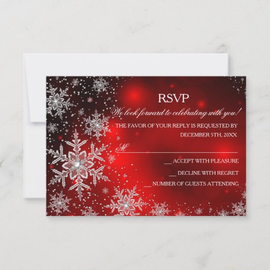 Sparkle Snowflake Red Christmas Party RSVP Kaartje (Voorkant)