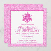 Sparkle Snowflake Roze 1ste verjaardag Kaart (Voorkant / Achterkant)