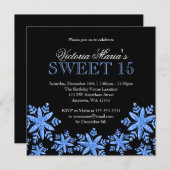 Sparkle Snowflakes Blue Sweet 15 Winter Wonderland Kaart (Voorkant / Achterkant)