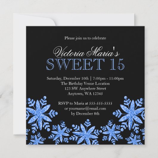 Sparkle Snowflakes Blue Sweet 15 Winter Wonderland Kaart (Voorkant)