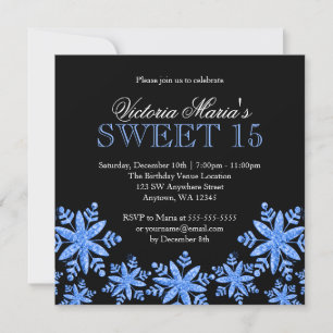 Sparkle Snowflakes Blue Sweet 15 Winter Wonderland Kaart