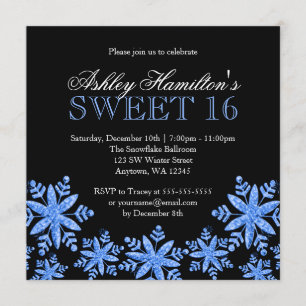 Sparkle Snowflakes Blue Sweet 16 Winter Wonderland Kaart