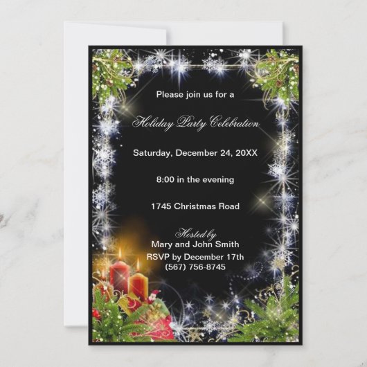 Sparkle Snowflakes Candles Pine Christmas Party Kaart (Voorkant)