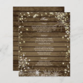 Sparkle Snowflakes en Barn Wood Wedding Menu (Voorkant / Achterkant)