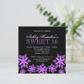 Sparkle Snowflakes Paars Sweet 16 Winter Kaart (Staand voorkant)