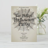 Sparkle Spiderweb Whimsical Tan Halloween Party Kaart (Staand voorkant)