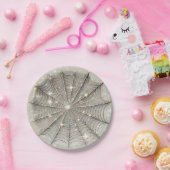 Sparkle Spiderweb Whimsical Tan Halloween Party Papieren Bordje (Feest)