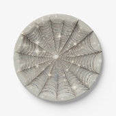 Sparkle Spiderweb Whimsical Tan Halloween Party Papieren Bordje (Voorkant)