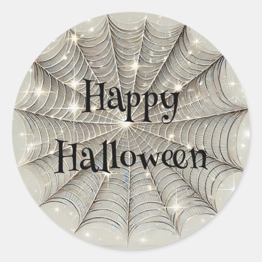 Sparkle Spiderweb Whimsical Tan Halloween Party Ronde Sticker (Voorkant)