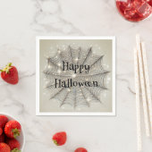 Sparkle Spiderweb Whimsical Tan Halloween Party Servet (Insitu)