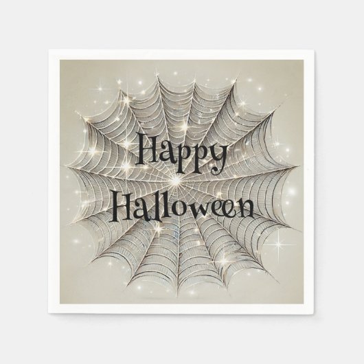 Sparkle Spiderweb Whimsical Tan Halloween Party Servet (Voorkant)