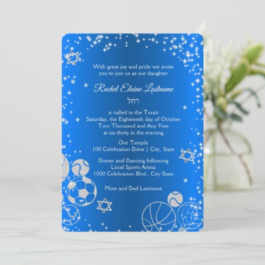 Sparkle Sport Bat Mitzvah Kaart (Staand voorkant)