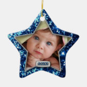 Sparkle Star Blue/Silver-foto Keramisch Ornament (Voorkant)