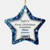 Sparkle Star Blue/Silver-foto Keramisch Ornament (Achterkant)