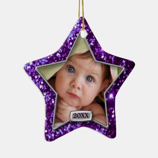 Sparkle Star Paars/Silver Photo Keramisch Ornament (Rechts)