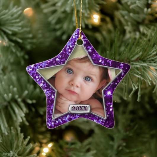 Sparkle Star Paars/Silver Photo Keramisch Ornament (Boom)