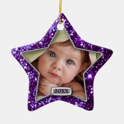 Sparkle Star Paars/Silver Photo Keramisch Ornament (Voorkant)