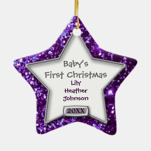 Sparkle Star Paars/Silver Photo Keramisch Ornament (Achterkant)