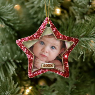 Sparkle Star Red/Gold-foto Keramisch Ornament