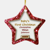 Sparkle Star Red/Gold-foto Keramisch Ornament (Achterkant)